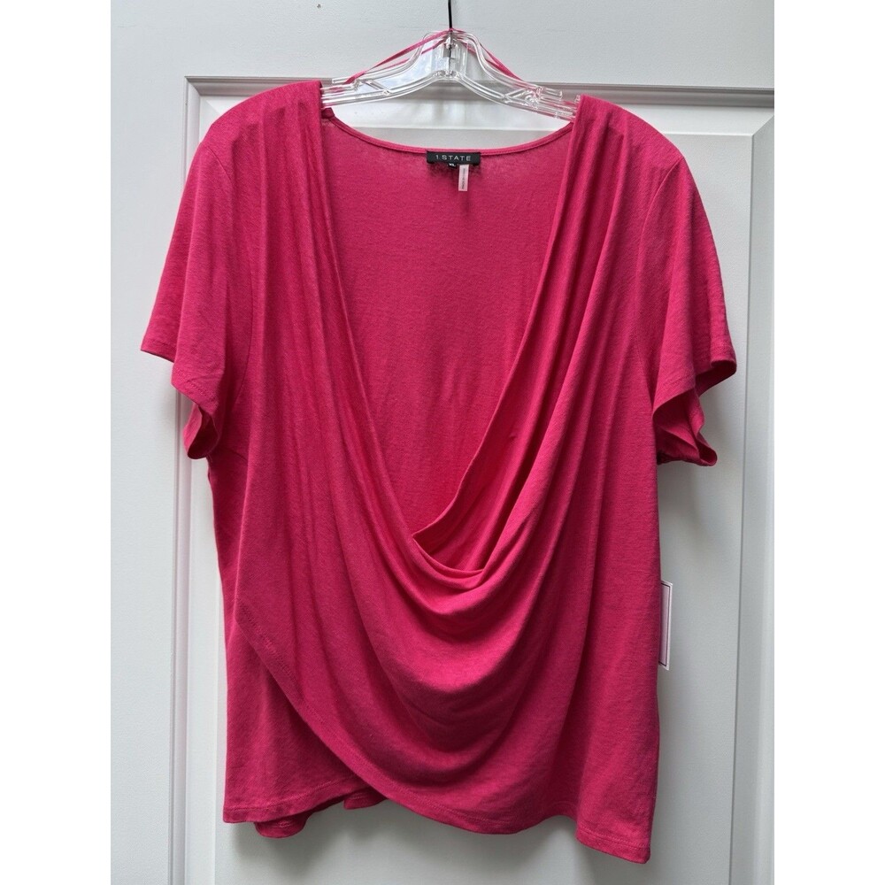 1 State Wrap V-Neck  T-shirt Women’s Size‎ XL Linen Blend NWT MSRP $59 New Pink